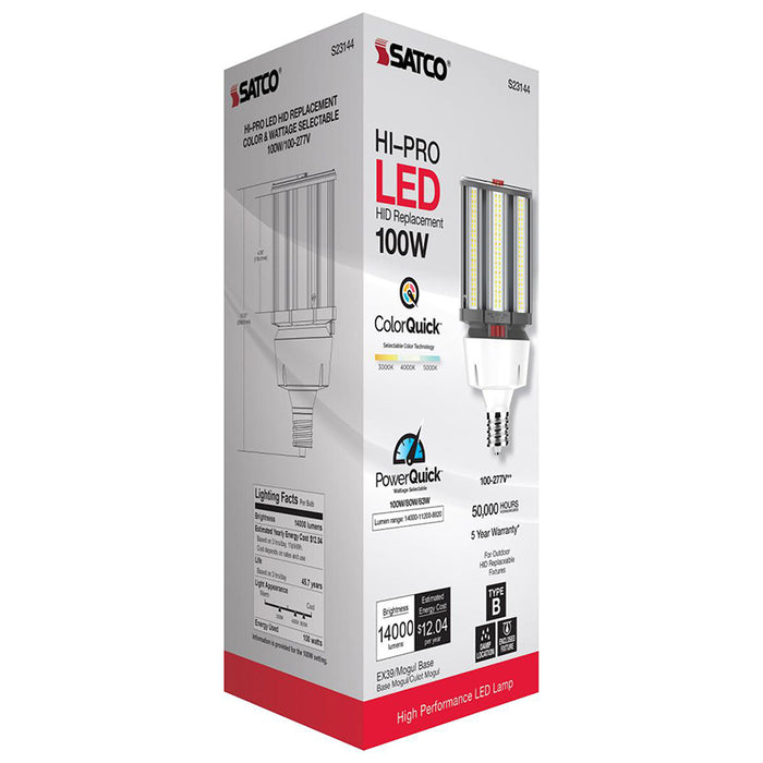 Satco S23144 100W/80W/63W LED HID, Corncob, 3CCT Selectable, EX39 Base, 100-277V, Type B