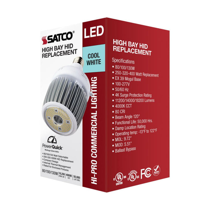 Satco S33116 100W/120W/150W LED HID, Hi-Bay, 4000K, EX39 Base, 100-277V, Type B