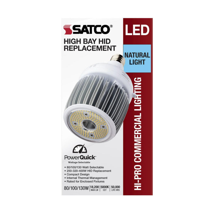 Satco S33115 80W/100W/130W LED HID, Hi-Bay, 5000K, EX39 Base, 120-277V, Type B