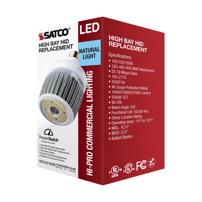 Satco S33117 100W/120W/150W LED HID, Hi-Bay, 5000K, EX39 Base, 100-277V, Type B