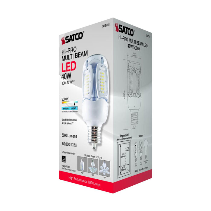 Satco S39751 40W LED HID Replacement, Corncob; 5000K; Mogul Extended Base; 120-277V; Type B; Adjustable Beam