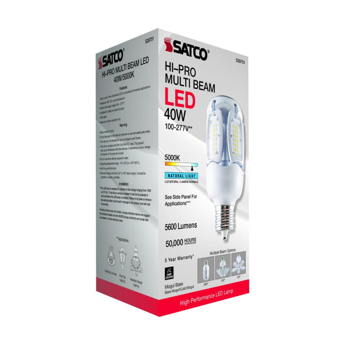 Satco S39751 40W LED HID Replacement, Corncob; 5000K; Mogul Extended Base; 120-277V; Type B; Adjustable Beam