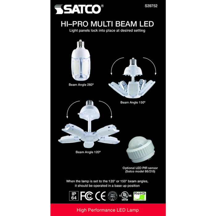 Satco S39752 60W LED HID Replacement, Corncob; 5000K; Mogul Extended Base; 120-277V; Type B; Adjustable Beam