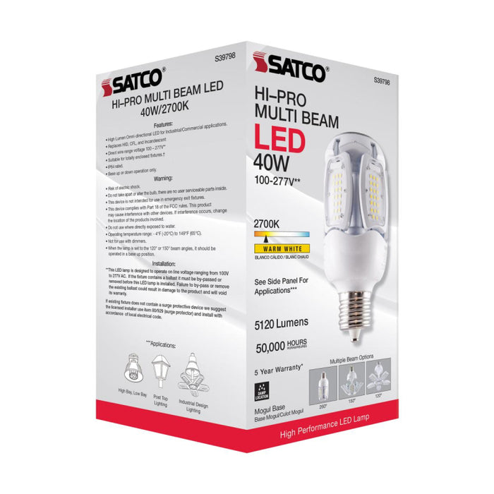 Satco S39798 40W LED HID Replacement, Corncob; 2700K; Mogul Extended Base; 120-277V; Type B; Adjustable Beam