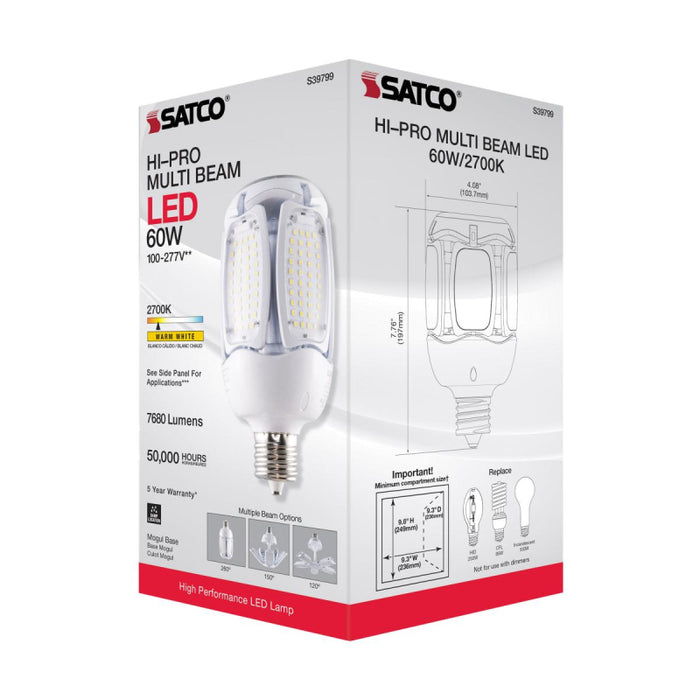 Satco S39799 60W LED HID Replacement, Corncob; 2700K; Mogul Extended Base; 120-277V; Type B; Adjustable Beam