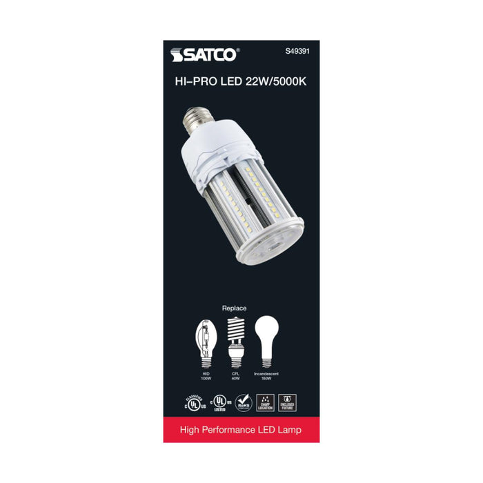 Satco S49391 22W LED HID Replacement; 5000K; Medium base; 120-277V, Type B; Economy Hi-Pro