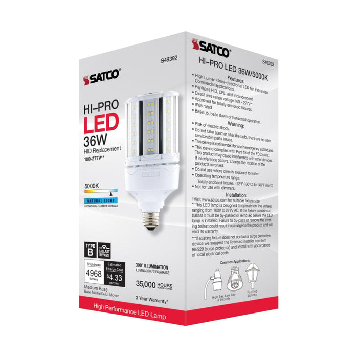 Satco S49392 36W LED HID Replacement; 5000K; Medium base; 100-277V, Type B; Economy Hi-Pro