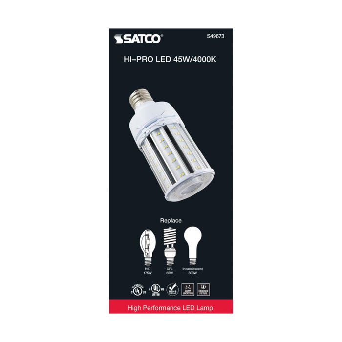 Satco S49673 45W LED HID Replacement; 4000K; Extended Mogul base; 120-277V, Type B; Economy Hi-Pro