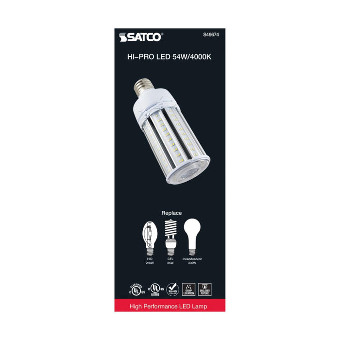Satco S49674 54W LED HID Replacement; 4000K; Extended Mogul base; 120-277V, Type B; Economy Hi-Pro