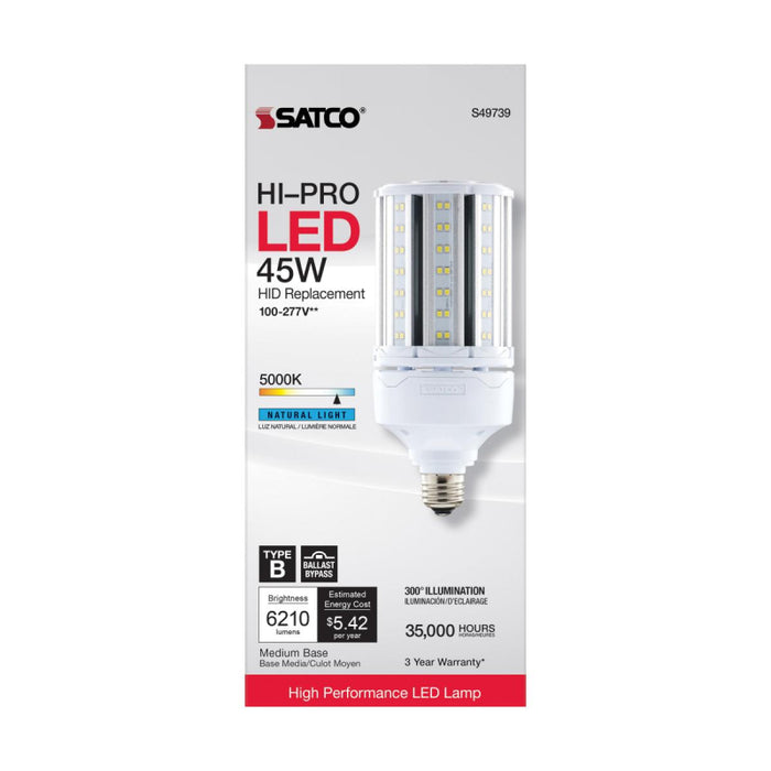 Satco S49739 45W LED HID Replacement; 5000K; Medium base; 120-277V, Type B; Economy Hi-Pro