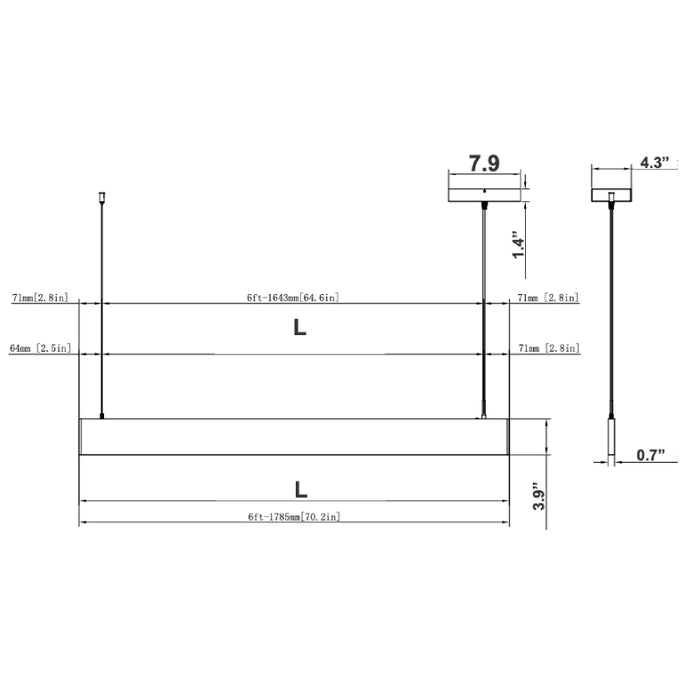 Westgate SCSL-UD 6-ft 30W/34W/37W/40W LED Architectural Slim Up & Down Linear Light, 5CCT Selectable, 120-277V