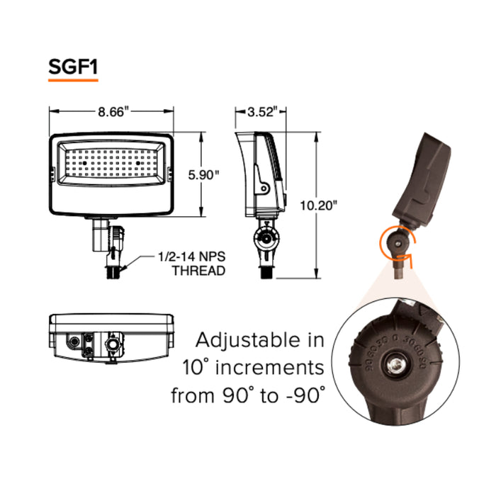 EXO SGF1 Sling 20W/40W/60W LED Flood Light, 3CCT Selectable, 120-347V, Knuckle Mount