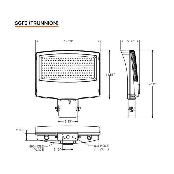 EXO SGF3 Sling 130W/160W/200W LED Flood Light w/ Photocell, 3CCT Selectable, 120-347V, Knuckle & Trunnion Mount