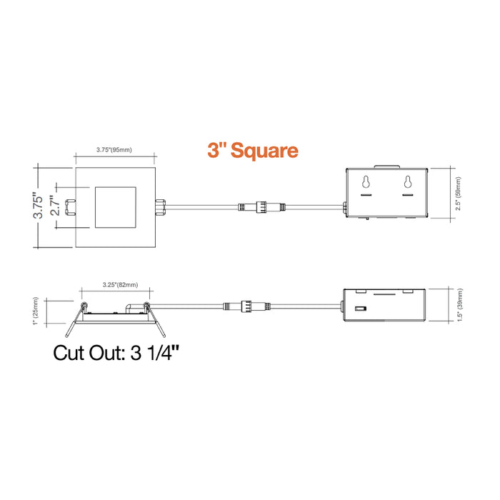 Envision LED 3" 15W Slim-Line LED Square Slim Panel Downlight, 5CCT Selectable