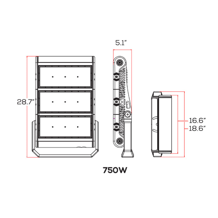 Sarin SP02 750W LED Square Sport Light, 5700K, 112500lm, 100-277V