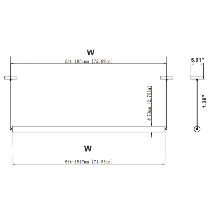 Westgate ST360 6-ft 50W/54W/58W/62W LED Suspended 360D Commercial Tube Lights, 5CCT Selectable, 120-277V