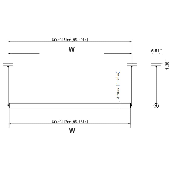 Westgate ST360 8-ft 66W/70W/74W/78W LED Suspended 360D Commercial Tube Lights, 5CCT Selectable, 120-277V