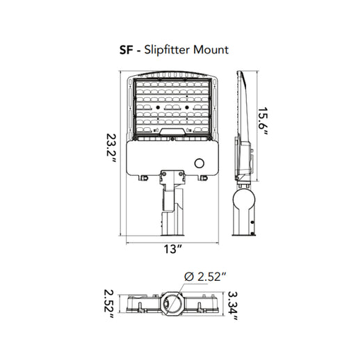 Rayon T321LEDB WS140 14" Skyline LED Area Light, 60W / 90W / 120W / 140W & 3CCT Selectable, Wall Mount Bracket with Slipfitter