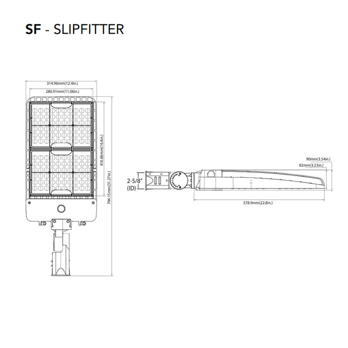 Rayon T322LEDB Series 22" Skyline LED Area Light, 120W / 180W / 240W / 300W & 3CCT Selectable, Type 3 Distribution, Slipfitter, Bronze Finish