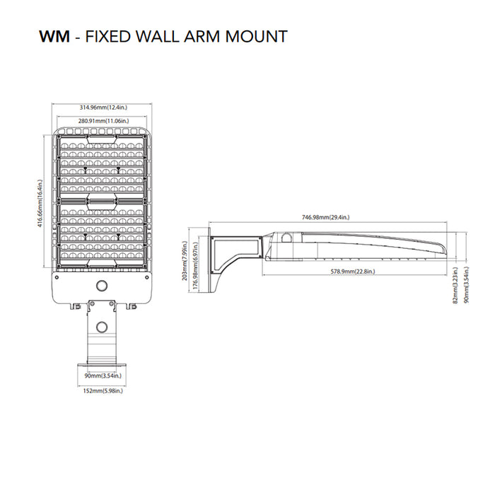 Rayon T322LEDB Series 22" Skyline LED Area Light, 120W / 180W / 240W / 300W & 3CCT Selectable, Type 3 Distribution, Wall Mount, Bronze Finish