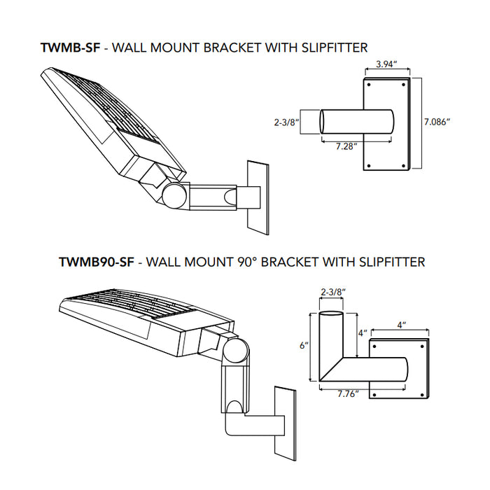 Rayon T322LEDB WS400 Series 22" Skyline LED Area Light, 160W / 240W / 320W / 400W & 3CCT Selectable, Type 3 Distribution, Wall Mount Bracket with Slipfitter, Bronze Finish