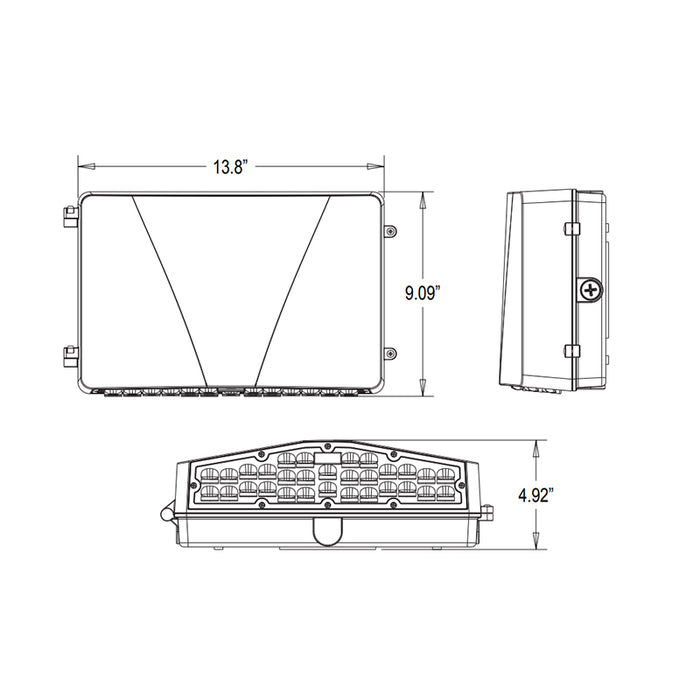 Rayon T635LEDB M WS55 28W/41W/55W Medium LED Wall Pack with Emergency Battery, 3CCT Selectable, 120-277V/347V, Bronze Finish