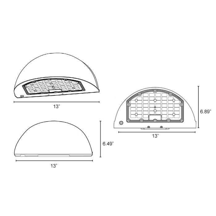 Rayon T654LEDB WS80 48W/64W/80W LED Quarter Sphere Wall Mount, 3CCT Selectable, 120-277V, Bronze Finish