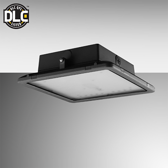 Rayon T722LEDB 10.5" x 10.5" Square LED Canopy and Garage Luminaire, 23W / 34W / 45W & 3CCT Selectable, 120-347V, Pendant Hung Mount, Bronze Finish
