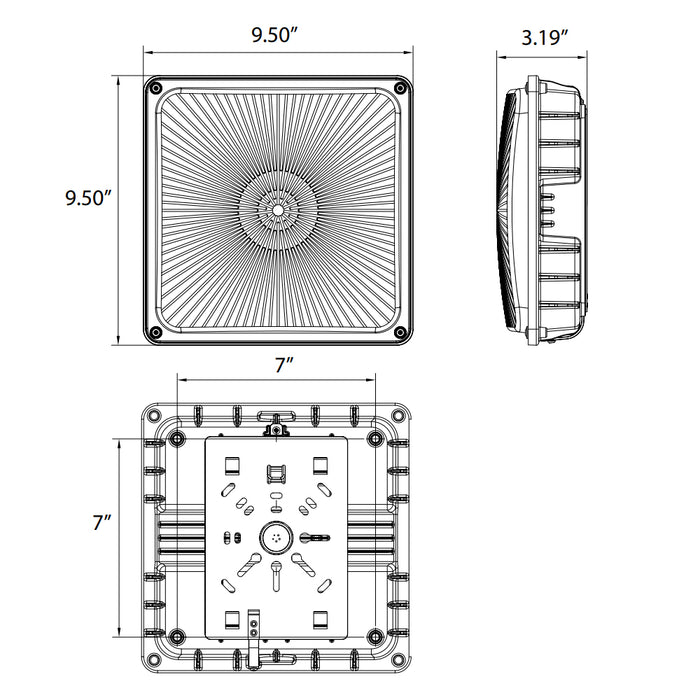 Rayon T730LEDB Series Square Slim 40W LED Canopy Light, 120-277V, Surface Mount, Bronze Finish