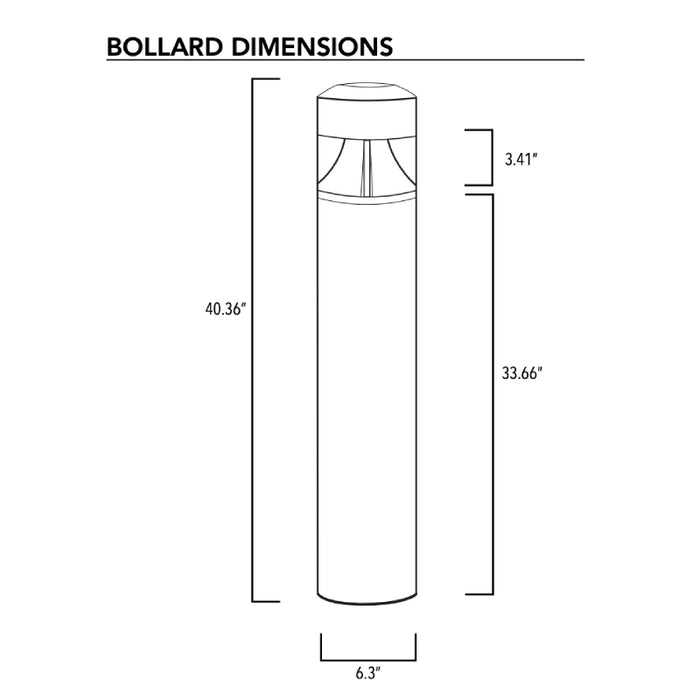 Rayon T851LEDB 14W/19W/24W LED Round Cut-Off Bollard w/ Inner Wall, 3CCT Selectable, Up to 2400 Lumens, 120-277V, 4W Emergency Battery