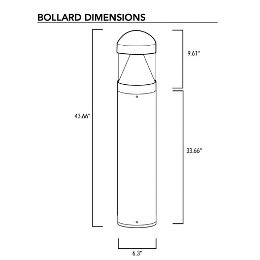 Rayon T862LEDB-FL 14W/19W/24W LED Round Domed Top Cone Bollard Frosted, 3CCT Selectable, Up to 3360 Lumens, 120-277V, 4W Emergency Battery