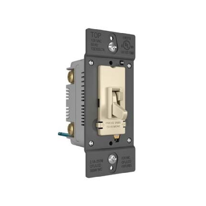 Wattstopper TSDSSL7AP TradeMaster SSL7A-Compliant LED/CFL/Incandescent Single Pole/3-Way Toggle Slide Dimmer - Light Almond