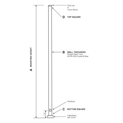 SON-QS-SSS10B4-BM-T 10Ft Mounting Height 4"x4" Square Straight Steel Pole Anchor Base, Gauge, Dark Bronze Finish