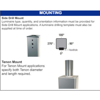 SON-QS-SSS30B5-BM-T 30FT Mounting Height 5"x5" Square Straight Steel Pole Anchor Base, Gauge, Dark Bronze Finish