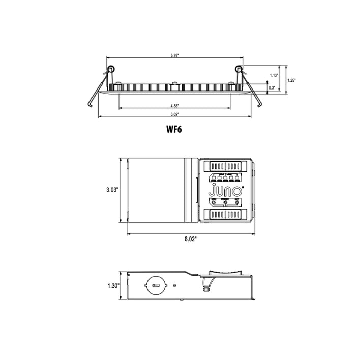 Juno WF6 SWW5 ALO 6" LED Flat Regressed Wafer Downlight, Lumens & CCT Selectable