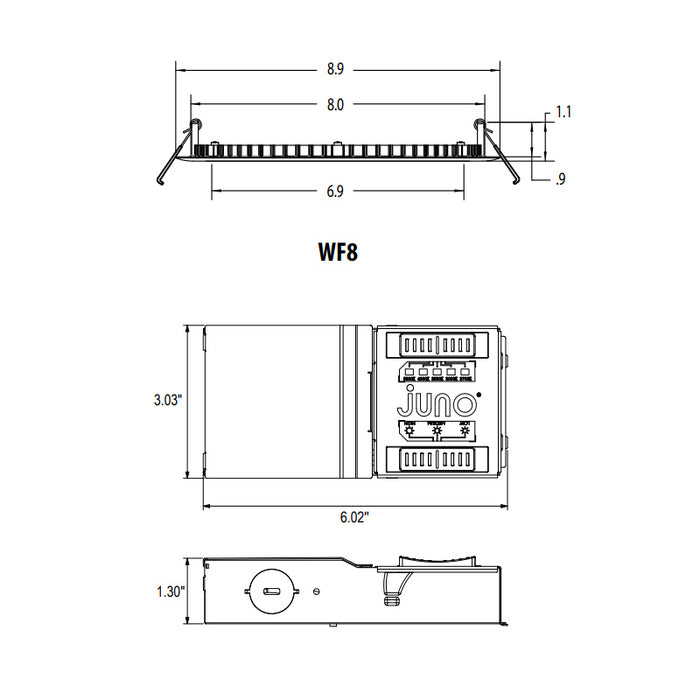 Juno Contractor Select WF8 ALO42 SWW5 8" Flat LED Downlight, 5CCT & 3 Lumens Selectable, 120-277V