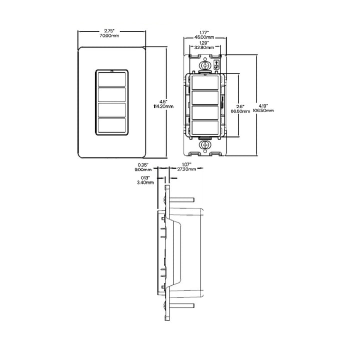 Daintree WWD2-4 4-Button Wall Dimmer, Recess Mount
