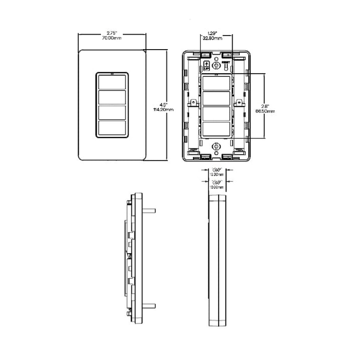 Daintree WWD2-4 4-Button Wall Dimmer, Surface Mount