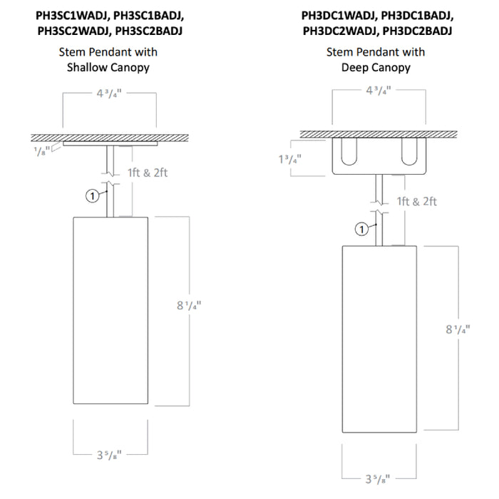 Rayon RCYA3 3" LED Architectural Cylinder, Wattage & 5CCT Selectable, 120-277V, Adjustable Stem Pendant Mount