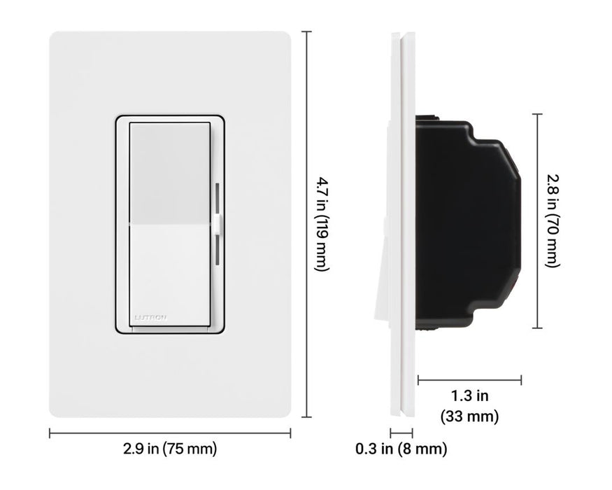 Lutron Diva LED+ Dimmer DVCL-153P – 150W LED / 600W Incandescent Single-Pole/3-Way Dimmer Switch, Preset Paddle