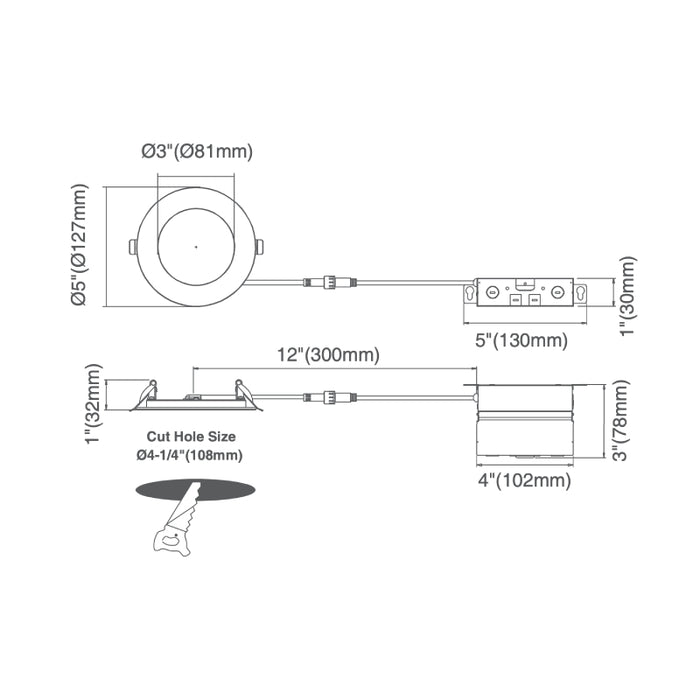 Elite FS-RL475 4" 12W, 800 Lumens, Fire Rated Round Slim LED, CCT Selectable, Dimmable, 120V