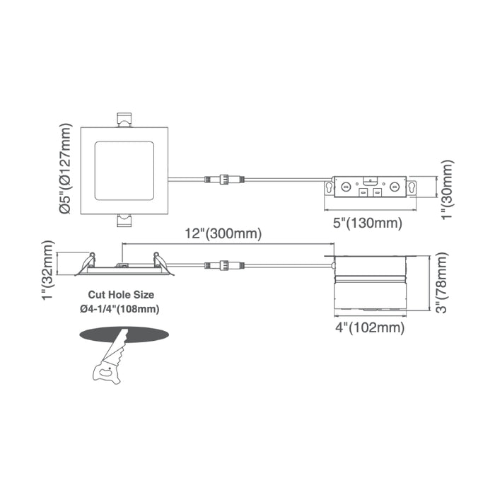 Elite FS-RL476 4" 11W, 700 Lumens, Fire Rated Square Slim LED, CCT Selectable, Dimmable, 120V