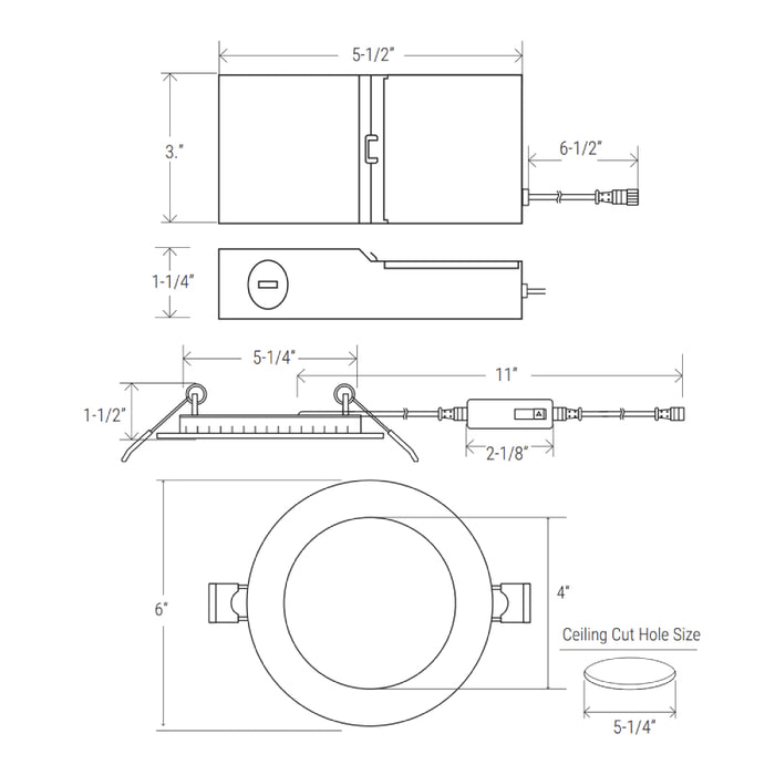 Elite FS-RL575 5" Canless LED Fire Rated Downligjt, Round, CCT Selectable 1000 Lumens, 120V