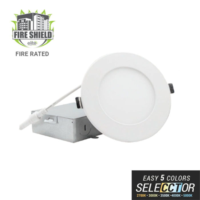 Elite FS-RL575 5" Canless LED Fire Rated Downligjt, Round, CCT Selectable 1000 Lumens, 120V