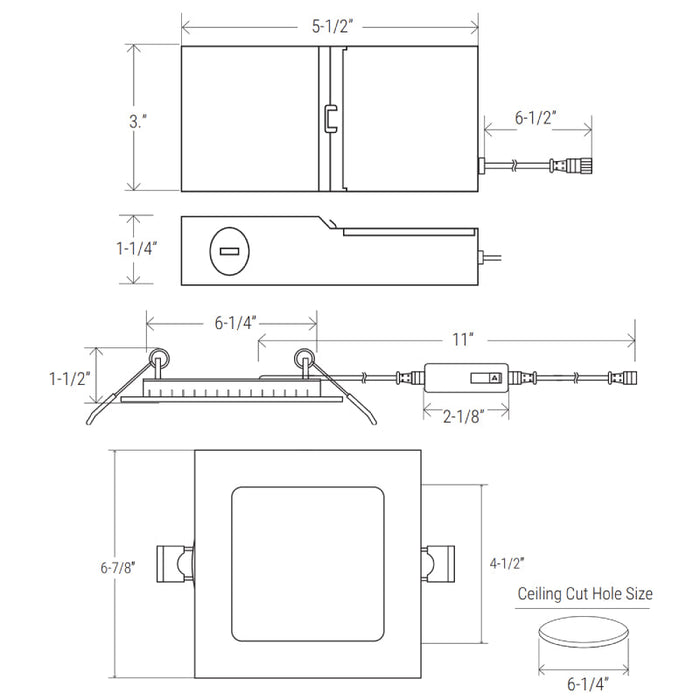 Elite FS-RL676 6" Canless LED Fire Rated Square Slim, 1000 Lumens, CCT Selectable, 120V