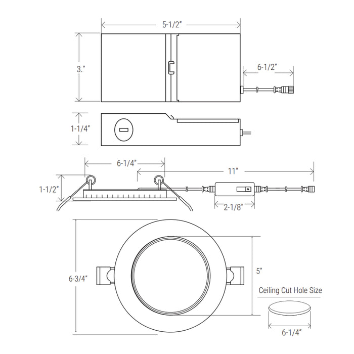 Elite FS-RL679 6" Canless LED Baffle Fire Rated Round Slim , CCT Selectable, 1100 Lumens, 120V