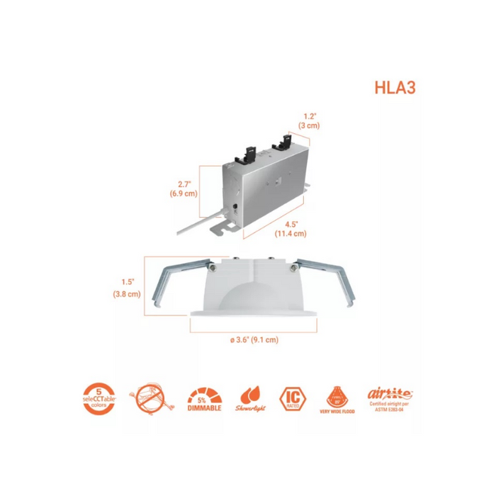 Halo HLA 3" Round Super Adjustable Recessed Canless LED Downlight, 5CCT Selectable, 120V, Matte White