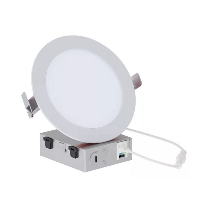 Halo HLBFR609FS5 6" Round Fire Rated Slim Low-Glare Canless LED Downlight, 5CCT Selectable, 120V - Matte White