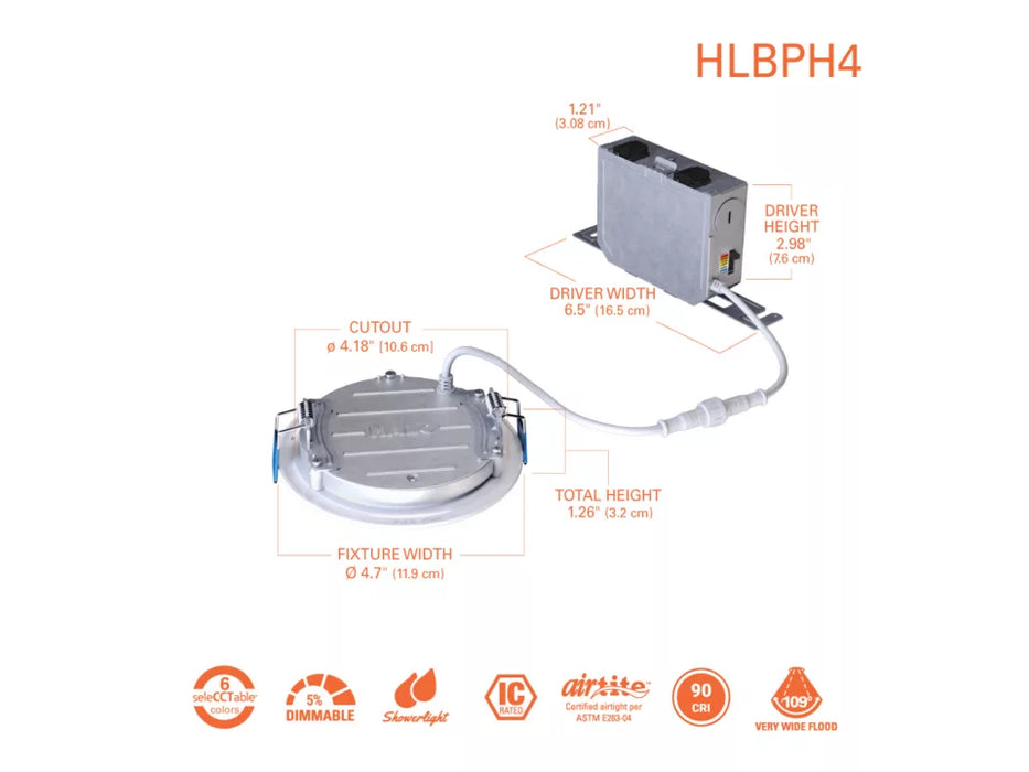 Halo HLBSL 4" Slim Canless LED Downlights, 5CCT Selectable, 600 Lumens, 120V, Matte White