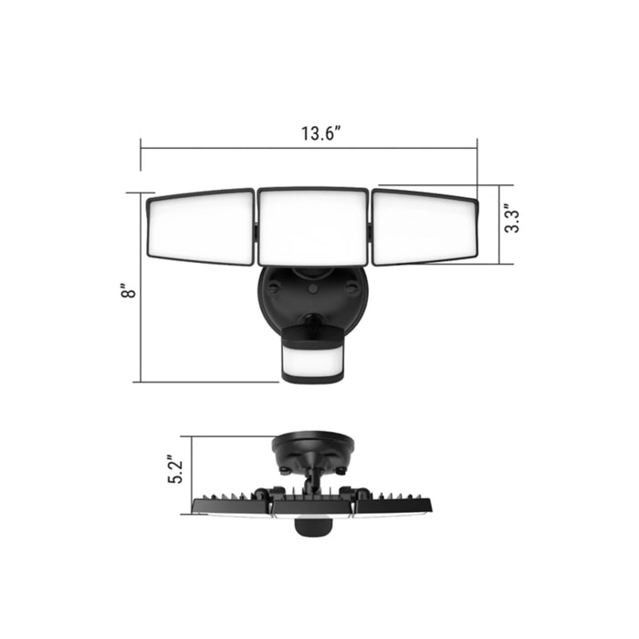 Halo SEC3HSHWM SEC Series Triple Head Motion & Security LED Floodlight, 5CCT & 4 Lumens Selectable, 120V